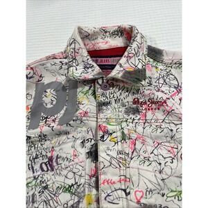 Pepe Jeans women's Denim Jacket Sz M Multicolor graffiti Retro Y2K